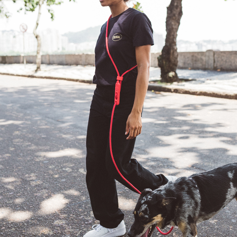Hands Free Leash Neon Coral
